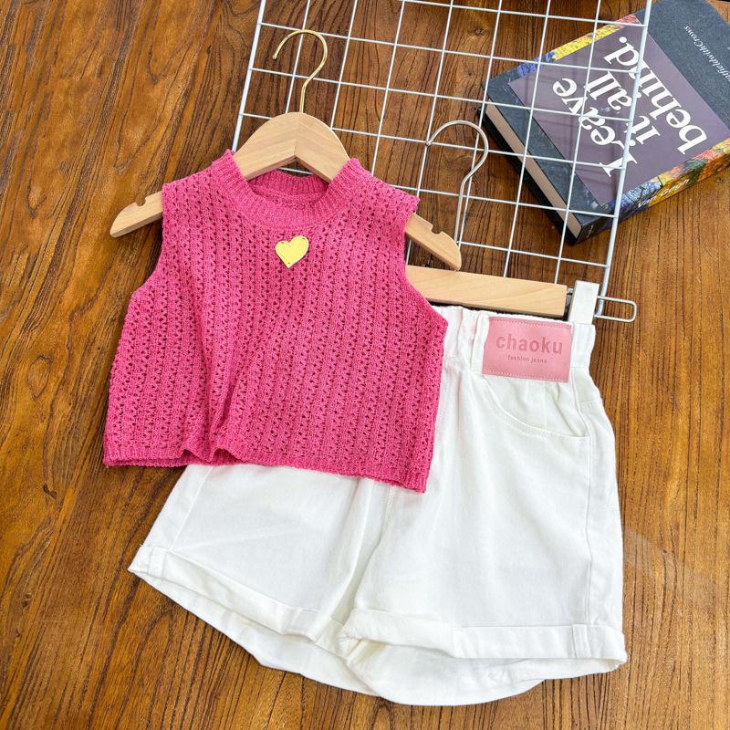 Fashionable 2024 Summer Girls Knit Ensemble With Elegant Dragon Fruit Top And Shorts