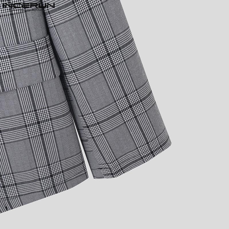 INCERUN Осень-весна мужской пиджак с лацканами и длинным рукавом, клетчатый пиджак на одной пуговице