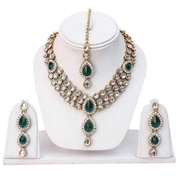 Latest Stylish 18k Gold Plated Traditional Kundan Necklace Jewellery Set for Women