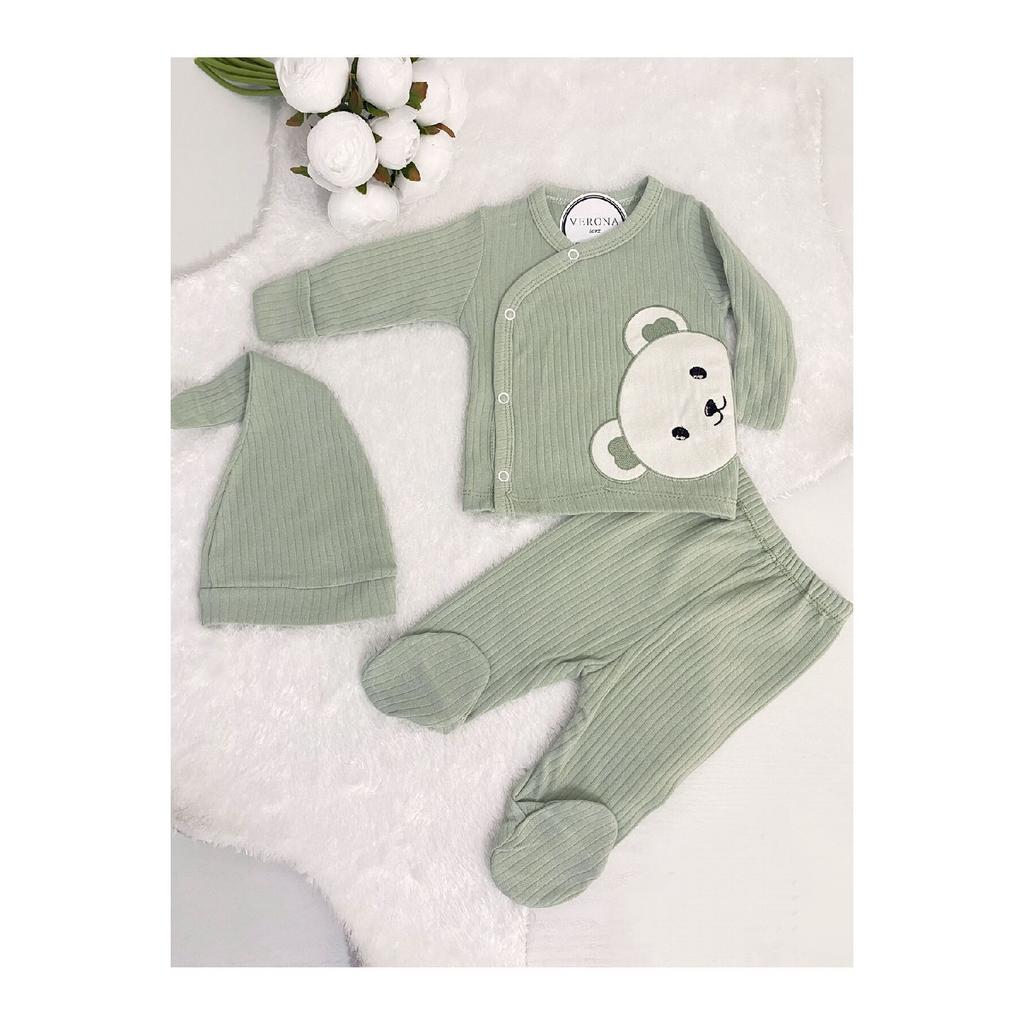 Baby Boy Teddy Bear Detailed 3-piece Hospital Discharge Set Newborn Outfit 0-3 Months 50-56cm Organic Cotton