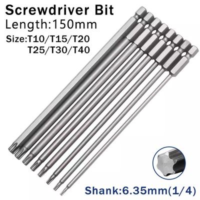 Набор из 6/10 штук 150 мм длинных магнитных бит Torx для электрической отвертки T10, T15, T20, T25, T30, T35, T40