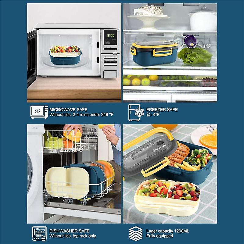 1200 мл герметичный двухслойный ланч-бокс с вилкой и ложкой, безопасный для микроволновой печи, не содержащий бисфенол-А, контейнер для хранения продуктов питания для школы, офиса, кемпинга