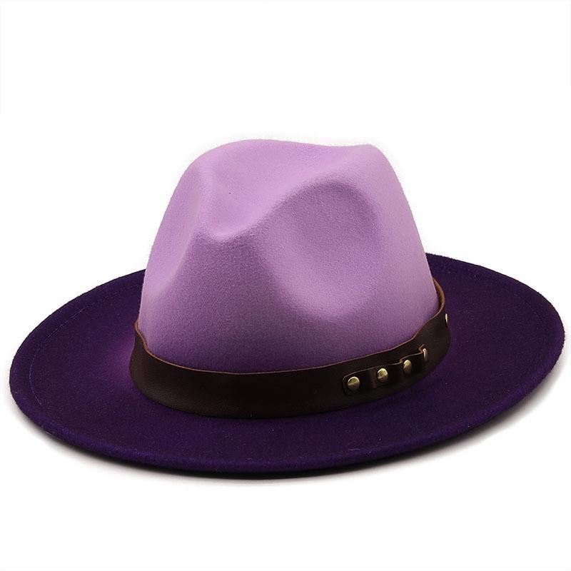 Simple Women Men Wool Vintage Trilby Felt Fedora Hat With Wide Brim Gentleman Elegant Gradient Color For Lady Winter Jazz Caps