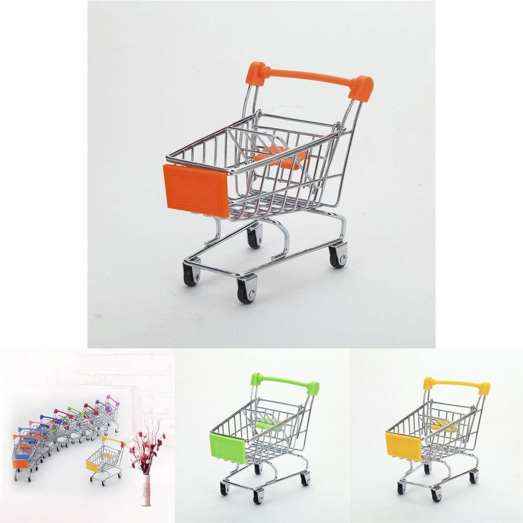 Delightful Mini Metal Shopping Trolley And Multi-functional Basket Toy For Engaging Kids Role Play