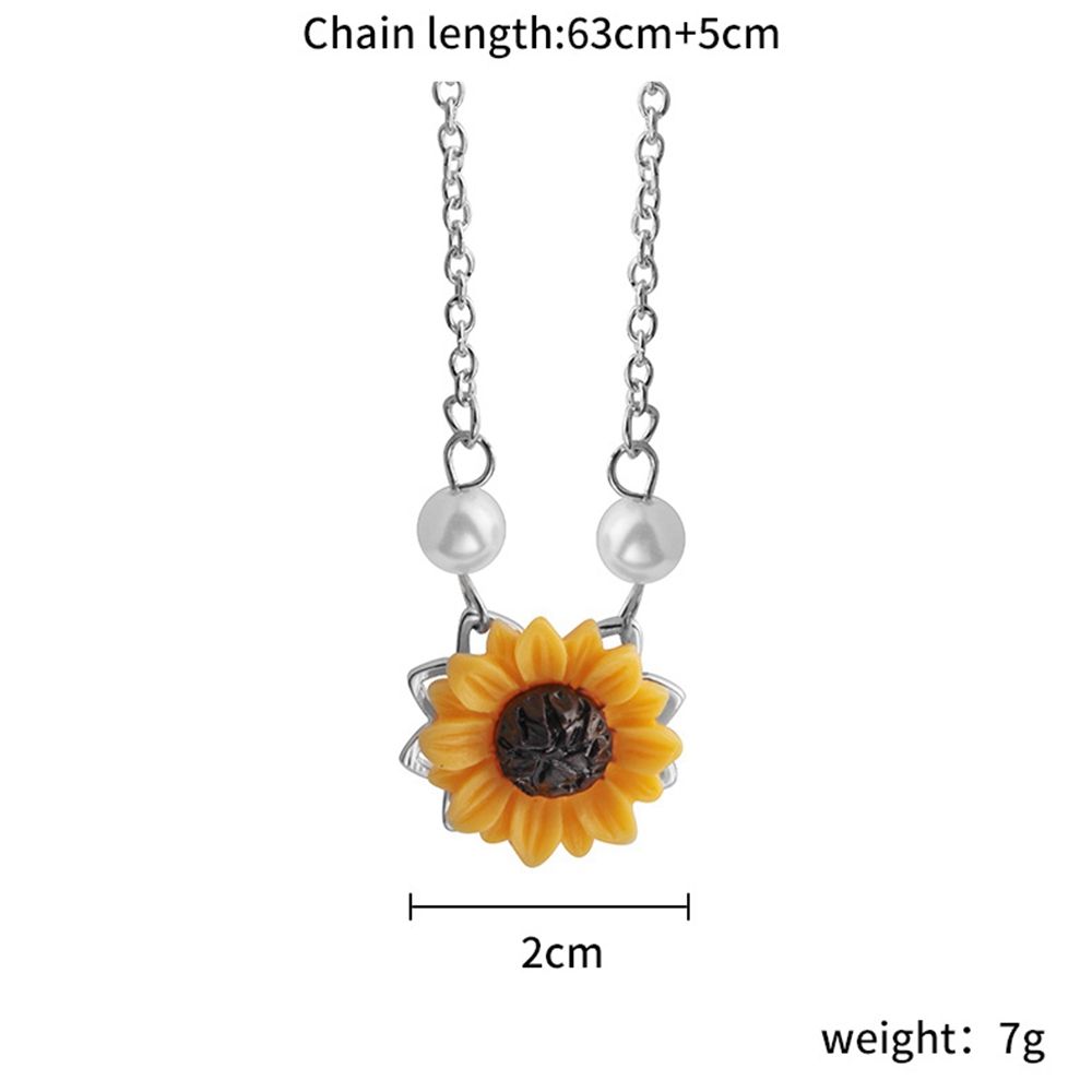 Women Romantic Jewelry Gold Plated Sunflower Necklace Chain Pearls Flower Pendant