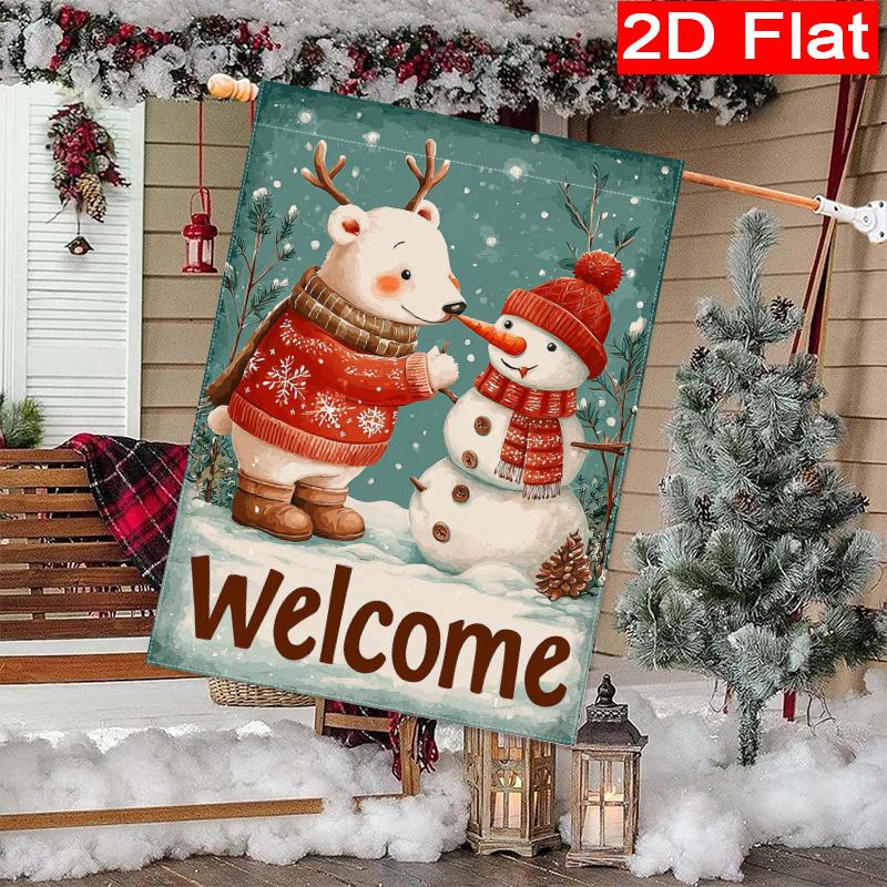 2D Flat, 2D Flat Christmas Little Red Bear Snowman Garden Flag_1-28x40 Inch Outdoor Garden Flag Double-sided Home Decoration Courtyard Decoration Outd
