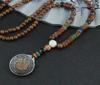 Vintage Nepal Long Buddhist Mala Wood Beaded Pendant & Necklace Ethnic Bohemian Boho Buddha Lucky Jewelry for Women Men