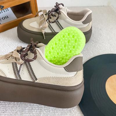 A9858 латексная стелька/популярные немецкие тренировочные туфли на толстой подошве женские 2024 новые осенние кожаный верх гонконгский стиль кеды маленькие белые туфли