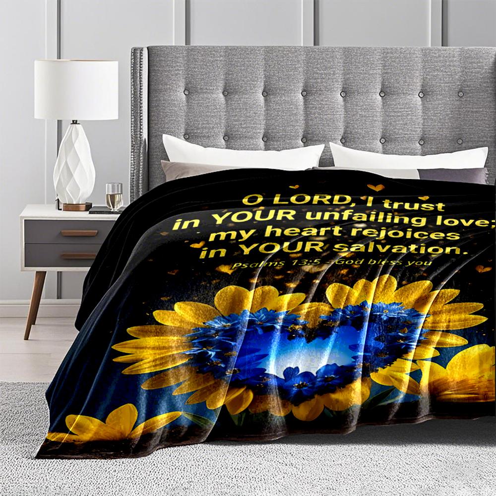 Sunflowers and Heart with Psalm Verse Flannel blanket for bedroom, living room, sofa, and nap