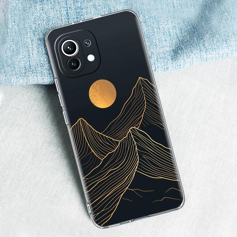 Чехол для телефона для Xiaomi Mi 15 14 13 12 11 Lite 15T 13T 12T Pro Poco X7 X6 X5 Pro 5G X3 NFC F7 F6 F5 Крышка Линия Горный Рассвет