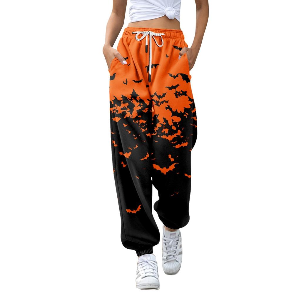 Женские модные Хэллоуин свободные спортивные брюки повседневного стиля однотонные с кулиской на талии