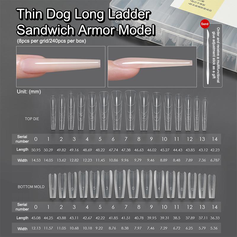 240 шт. Двойная форма для наращивания ногтей-сэндвич, многоразовая, для полного покрытия, прозрачный инструмент для моделирования дизайна ногтей, формы для ногтей-гробик, миндаль