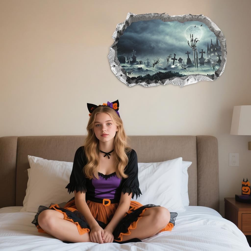 Halloween Atmosphere Window Glass Decoration Wall Sticker, Breaking Through The Wall Spooky Atmosphere, Suitable For Holiday Decoration