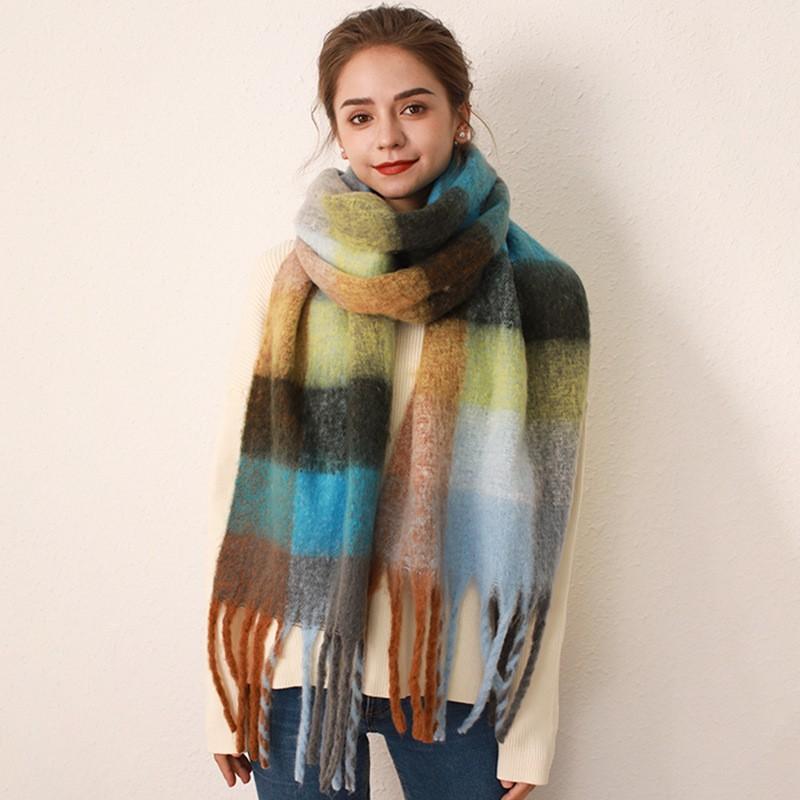 Tonglu Plaid Scarf New Imitation Cashmere Mohair Autumn and Winter Women's Warm Shawl