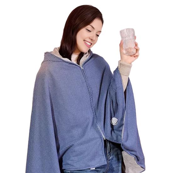 Электрическое одеяло с капюшоном на молнии, с питанием от USB, однотонное, согревающая шаль-накидка, зимнее теплое одеяло с быстрым нагревом