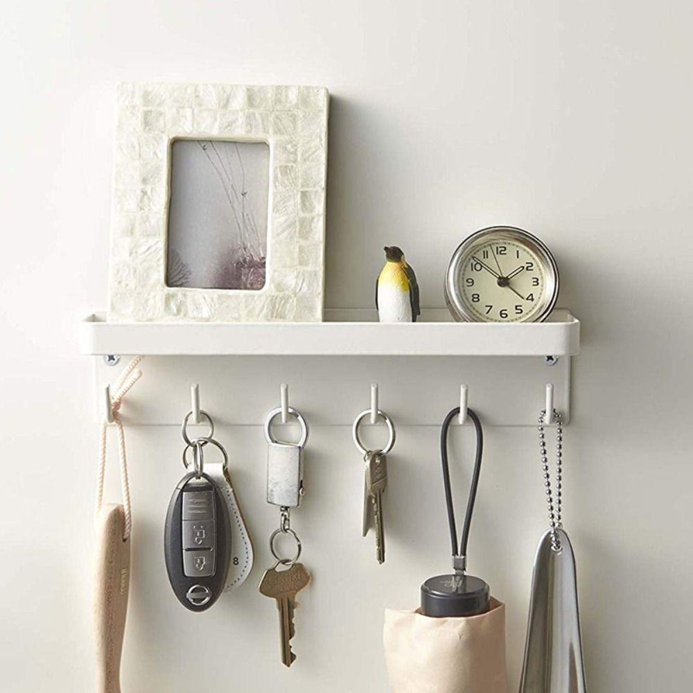 6 Hooks Rack Organizer Magnetic Home Decoration Black Key Mail Holder Hallway