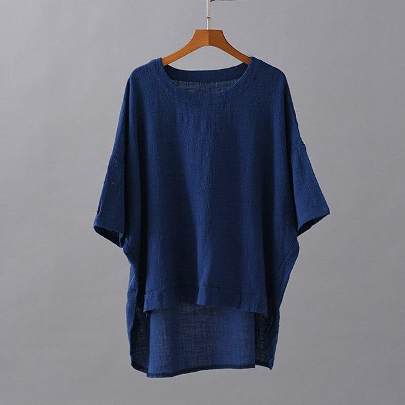 Женские винтажные хлопковые льняные футболки однотонные нерегулярные летние с круглым вырезом простые универсальные топы с короткими рукавами