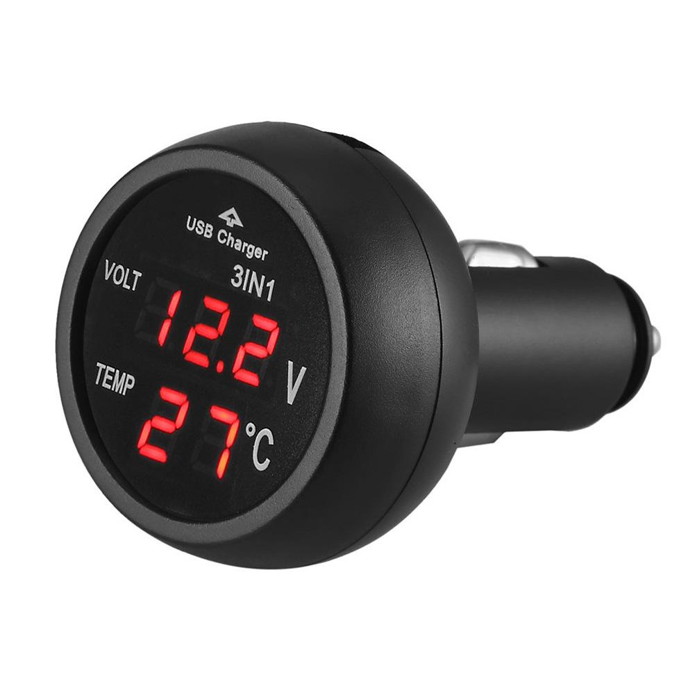 Universal 12V 24V Car Volt Meter Auto LED Digital Voltmeter Gauge Thermometer USB Charger Voltage Meter
