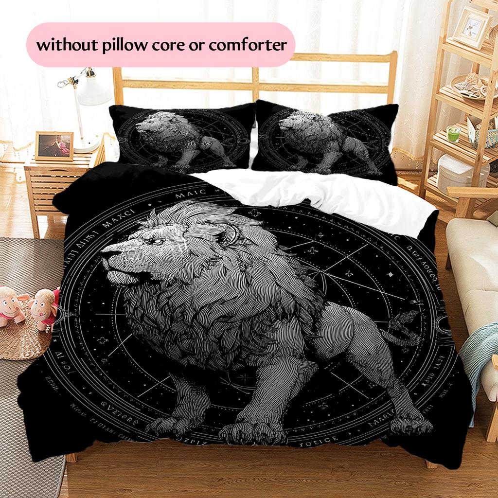 Набор постельного белья с узором рун льва, одеяло, домашний декор, подарок (1 пододеяльник + 2 наволочки без наполнителя)