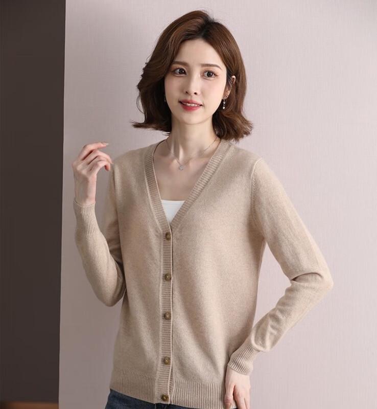 Hengyuanxiang Women's Fine Wool V-Neck Cardigan