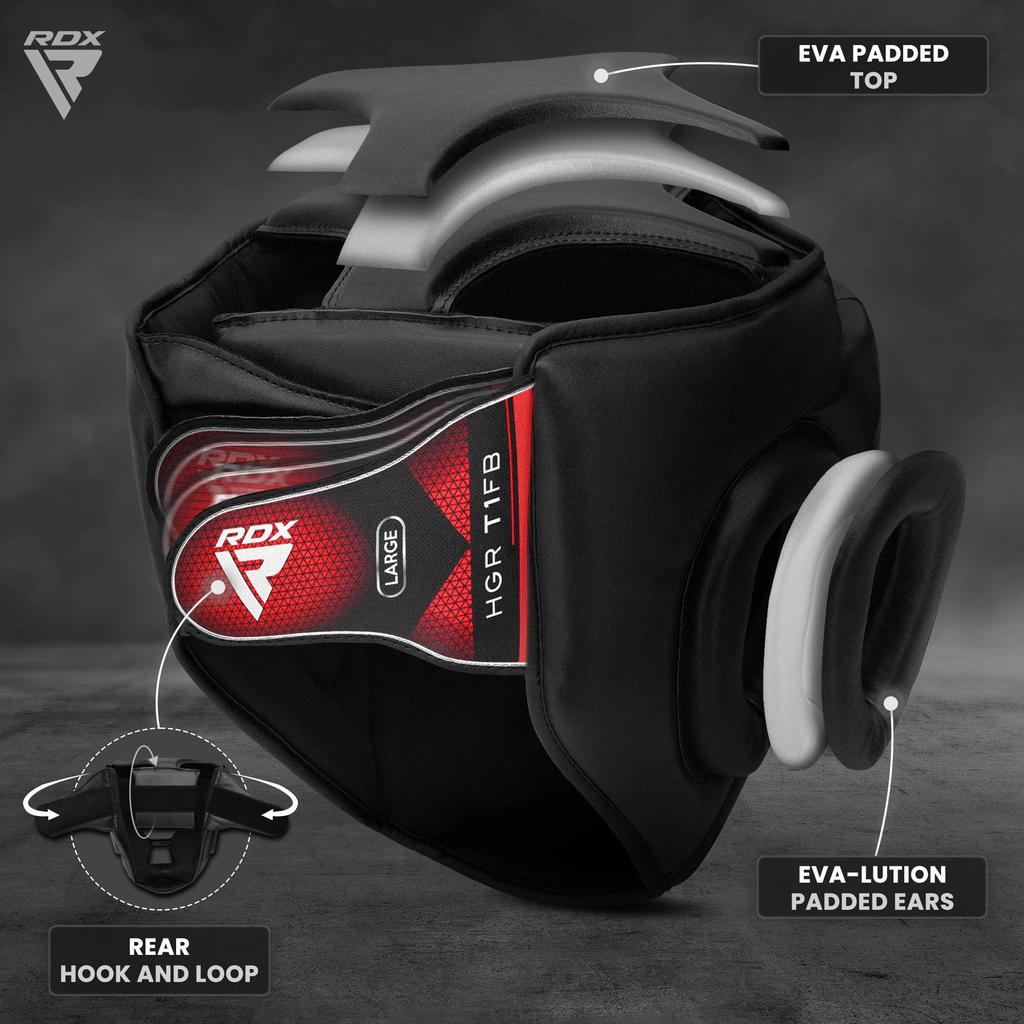 RDX Maya Hide Leather Boxing MMA Protector Headgear UFC Fighting Head Guard Sparkling Helmet M Black