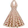 Women's Retro  High Waist Polka Dot Holiday Party Dress Neck Backless Sexy Midi Dress