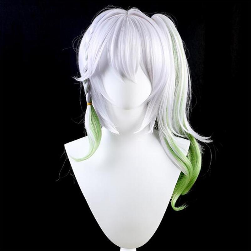 Парик для косплея Nahida, 55 см, Genshin Impact, Nahida Sumeru, смешанные цвета, градиенты, на клипсе, хвостик, парики для Хэллоуина