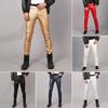 Men Faux Leather Pants Mid Waist Slim Fit Smooth Button Zipper Placket