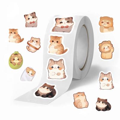 Набор наклеек для ведения дневника и запечатывания конвертов «Котенок с большими глазами» (500 листов/рулон) - Декоративный скотч для горячих продаж для трансграничного использования