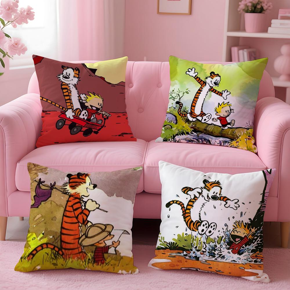 Чехол на подушку C-Calvin And H-Hobbes, короткий плюш, двусторонняя печать, для дома, машинная стирка в теплой воде, зимний чехол для подушки