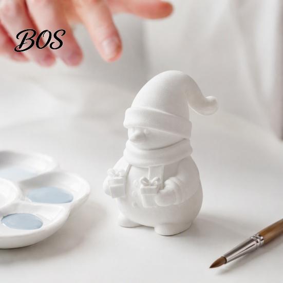 Christmas Snowman Ornaments 3D Printed Figurine Holding Gift Boxes, DIY Paintable Small Statue for Shelves Ornament, Cute Winter Desktop Decor,