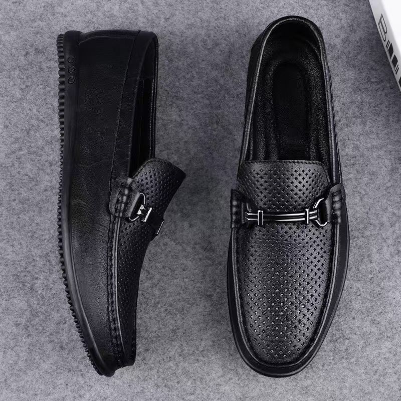 Туфли Doudou 2025 новые мужские туфли летние дышащие кожаные туфли на одной педали ленивые туфли из мягкой кожи с мягкой подошвой мужские