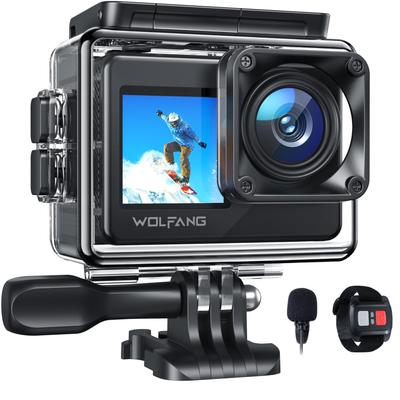 WOLFANG GA120 Экшн-камера 4K 20 Мп Подводная с внешним HDMI-пультом 40 м Две батареи 1050 мАч Широкий спектр креплений Wi-Fi, Микрофон,