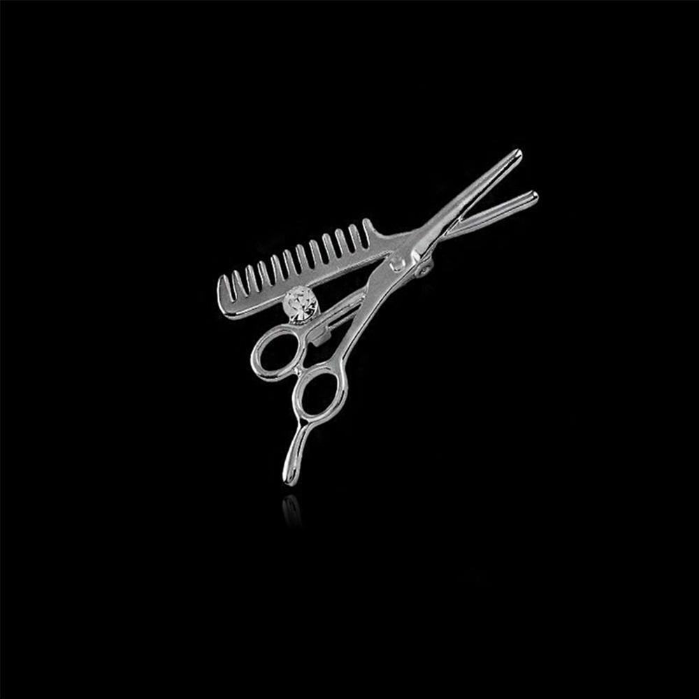 Unisex Creative Brooch Scissors Comb Rhinestone Crystal Breastpin Clothing Accessories