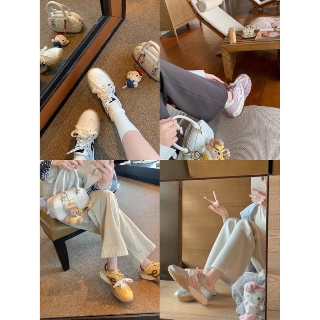 Sheepskin Version~ 6cm Inner Height Increase Versatile Contrasting Color Lace-up Mesh Thick-soled Casual Dexun Board Shoes Women