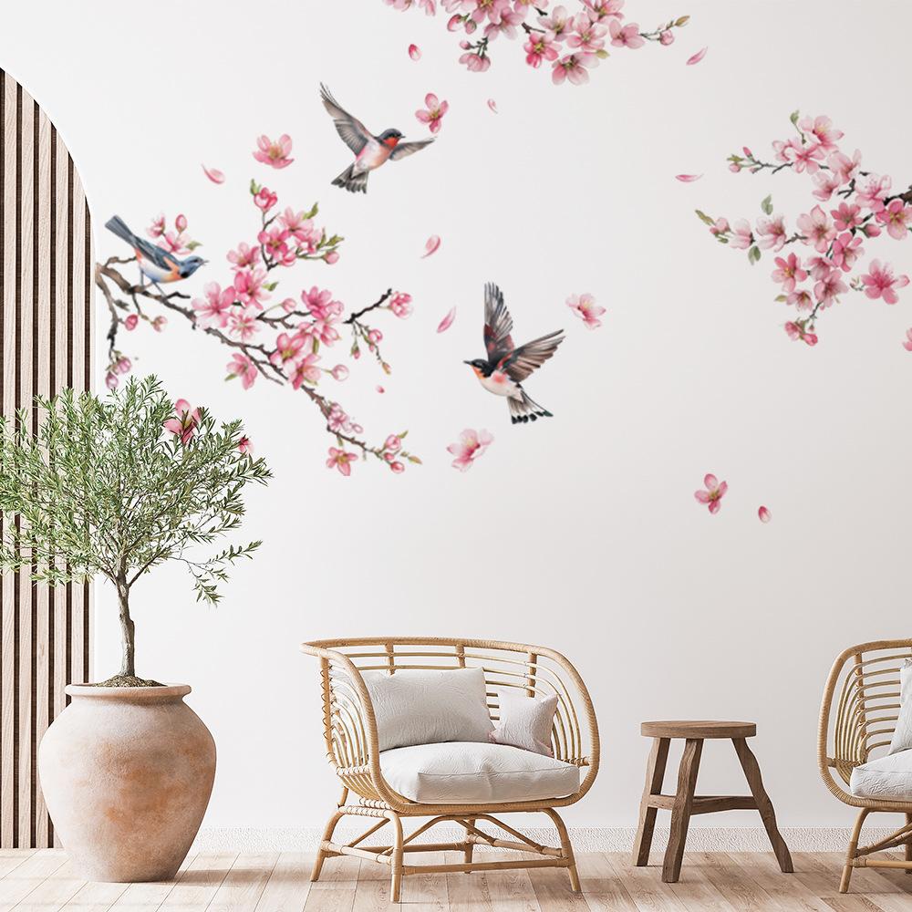Colorful Flower Pendant Lamp Bird Wall Sticker For Bedroom Living Room Entrance Home Background Decoration Self-adhesive 29*22CM
