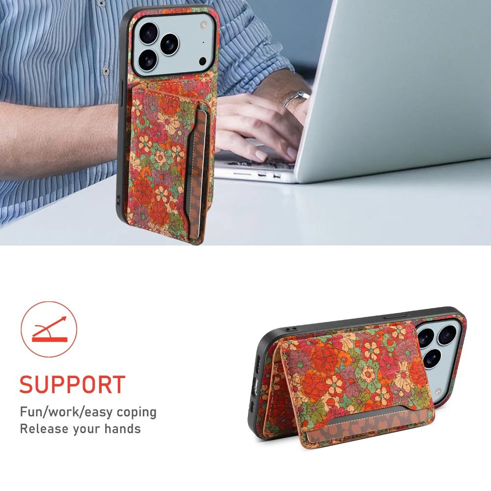 Flower Style Phone Case for iPhone 17 Pro Max 17Air 16e 16 15 Plus 14 13 12 11 Wine Cork Wood Synthetic Leather Card Slot Wallet
