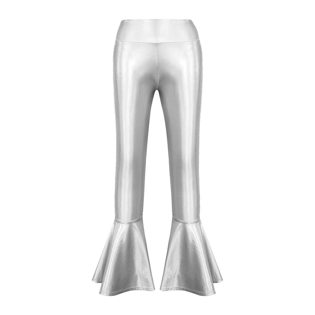 Бронзовые тканевые расклешенные брюки с высокой талией, детская одежда для танцев для девочек, сценический костюм, длинные брюки-клеш с рюшами на подол