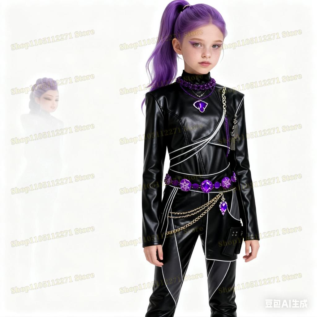 Kpop Охотники на демонов Руми Косплей Костюм Парик Черный Кожаный Боевой Костюм Взрослый Женский Плащ Брюки Ремень Перчатки Хэллоуин Вечеринка