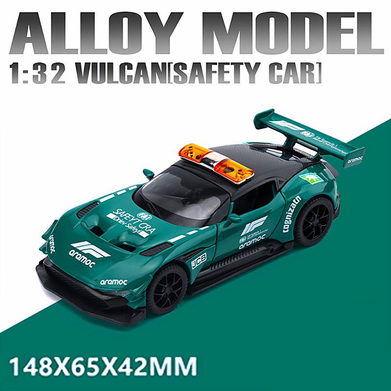 1:32 Scale Vulcan Safety Car DB12 Model Toy Metal Body Rubber Tires Sports Cars Models Sound Light Pull Back Toys Gift for Child