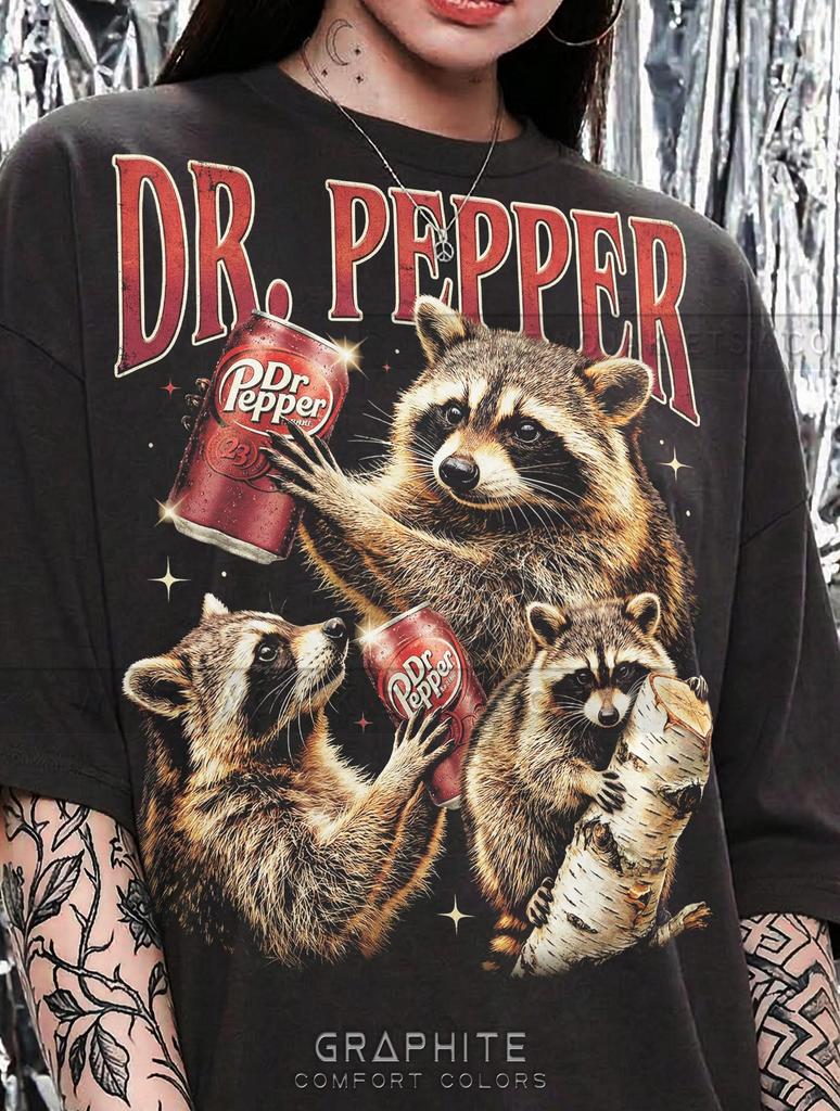 Dr Pepper Raccoon Comfort Colors® Tshirt, Vintage Trash Panda Graphic Style Retro Tees, Nature Y2K Streetwear 90S,