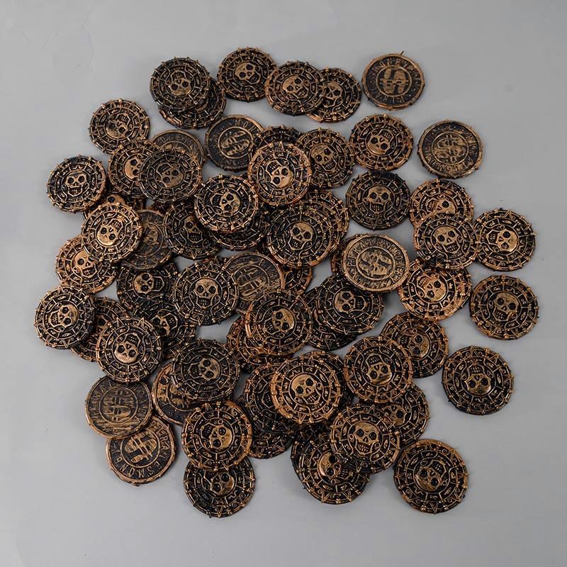 50/100pcs Pirate Coins 3.8cm Plastic Metal Gold Coin Kids Birthday Party Treasure Chest Decoration Halloween Children's Toys