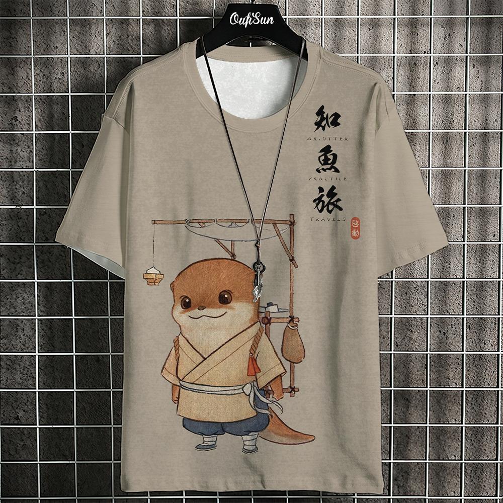 Мужская футболка с принтом животных 3D Ukiyo-E, летняя повседневная футболка большого размера с коротким рукавом для мужчин, модная мужская одежда 2024 года, винтажная футболка