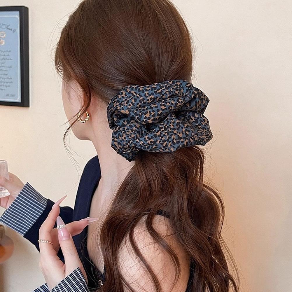 Soft High Elastic Large Hair Scrunchie Retro Blue Leopard Print Decorative Hair Band Hair Tie Accessories For Women Daily Party