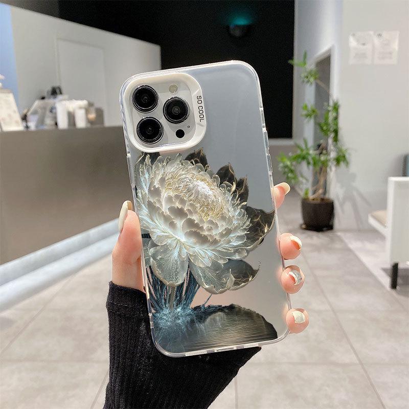 Красочный противоударный чехол 'Лотос' для iPhone 16 Pro Max, серебристый, защитный для моделей 13-15