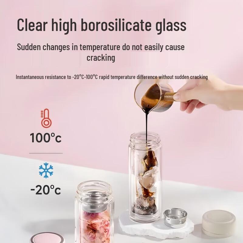 SUPOR KCG18BQ10 Двустенная портативная стеклянная чашка для чая, 180 мл