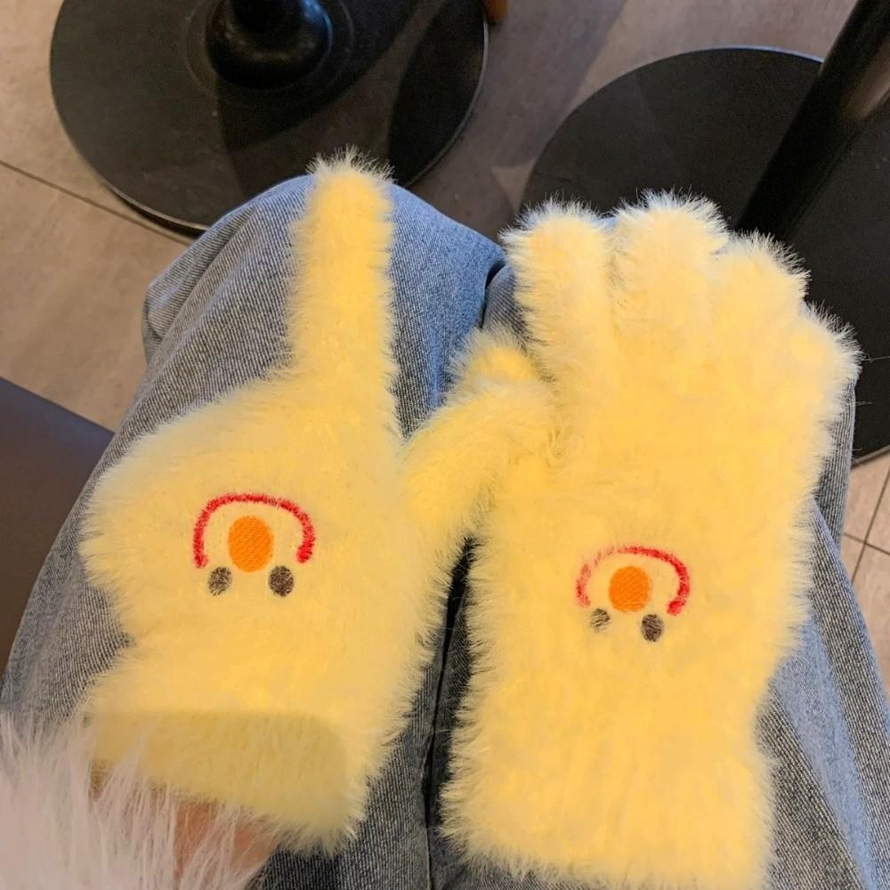 Fleece Lining Faux Mink Fur Gloves Fluffy Cycling Gloves Stylish Winter Warm Gloves For Students