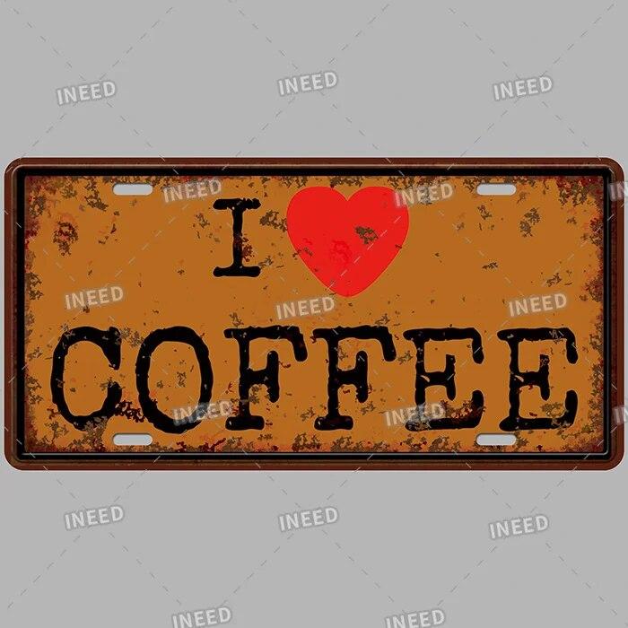Metal Tin Signs Coffee License Plate Vintage Metal Plaques Retro Tin Plate for Cafe Kitchen Home Living Room Door Wall Art Decor