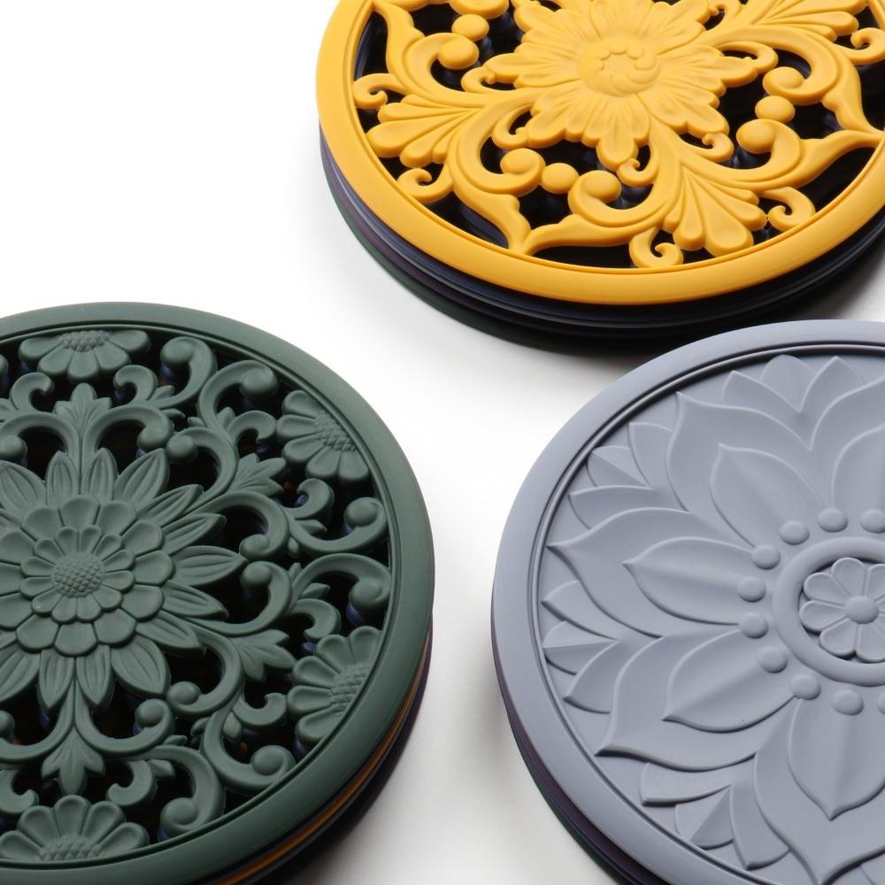3Pcs Anti Scalding Silicone Coaster Water Filter Placemat Fashion Pot Holder Dining Table