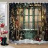 Christmas Backdrop Shower Curtain Holiday Gifts Fireplace Christmas Tree Garland Fabric Bath Curtains Bathroom Decor With Hooks